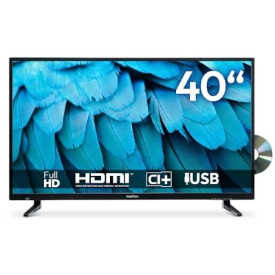 Afbeelding van MEDION Full HD TV 100,3 cm (40 inch) (geïntegreerde dvd speler, triple tuner DVB T2 C S2, 2 x HDMI, USB, sleeptimer, mediaspeler, VESA, CI+), MD840001, zwart