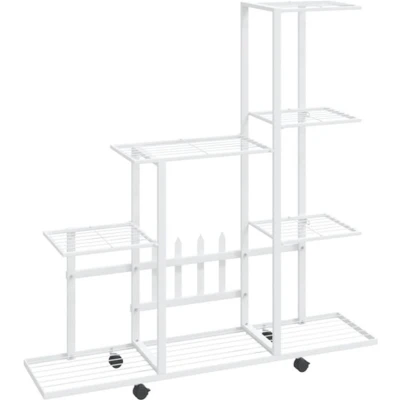 Afbeelding van Bloemenstandaard met wielen 94,5x25x92,5 cm metaal wit