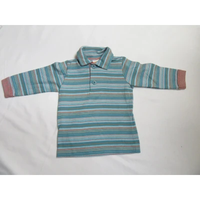 Afbeelding van petit bateau , jongens polo streep turquoise 6 maand 67