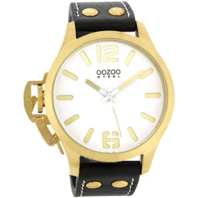 Afbeelding van OOZOO Timepieces Goudkleurige horloge met zwarte leren band OS058
