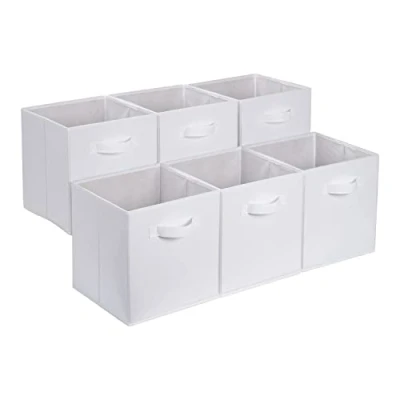 Afbeelding van Amazon Basics Opvouwbare stoffen opbergkubus met handgrepen, 33 x cm, effen wit, set van 6
