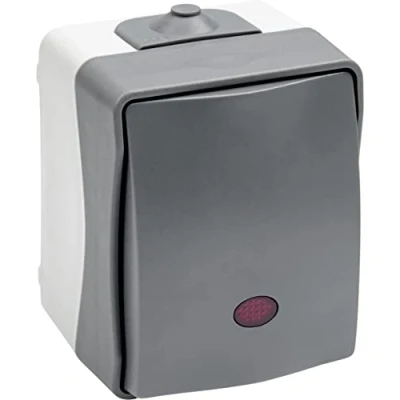 Afbeelding van Meister Cave 7407090 Controleschakelaar, enkelvoudig, opbouwmontage, met controlelampje, IP44 spatwaterbescherming voor vochtige ruimtes, tot kabeldoorsnede 2,5 mm², grijs, lichtschakelaar