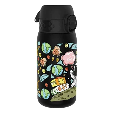 Afbeelding van ION8 Kinder Waterfles, 350 ml/12 oz, Lekvrij, Makkelijk te Openen, Veilige Vergrendeling, Vaatwasserbestendig, BPA vrij, Draaghendel, Schoon Maken, Geurvrij, Zwart Ruimte Drinkfles