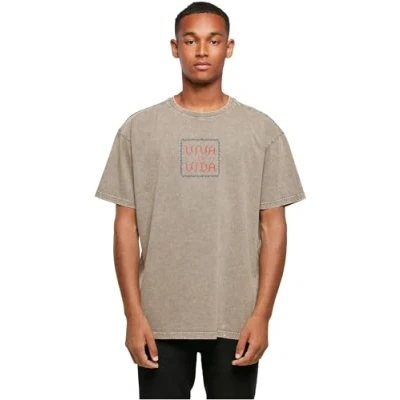 Afbeelding van Merchcode Frida Kahlo Pixels VIVA LA VIDA ACID Washed Heavy Oversize TEE Tshirt print, Heren, Maat: XXL, Darkkhaki