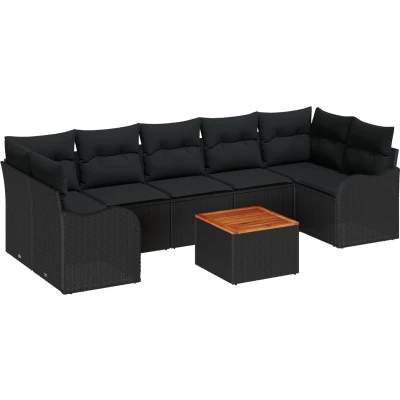 Afbeelding van vidaXL 8 delige Tuinbank Set met Kussens Zwart Poly Rattan Acacia, 2 Zits