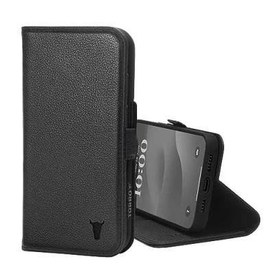 Afbeelding van TORRO Case Compatibel met iPhone 15 Pro Max Premium lederen portemonneehoes standaard en kaartsleuven (Compatibel officiële MagSafe opladers) (Zwart)