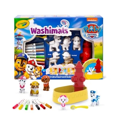 Afbeelding van Crayola Washimals Paw Patrol, activiteitenset met 5 puppy&#039;s, 8 afwasbare viltstiften, bad brandkraan, borsteltje, speelgoed en cadeau voor kinderen, vanaf 3 jaar, 74 0291