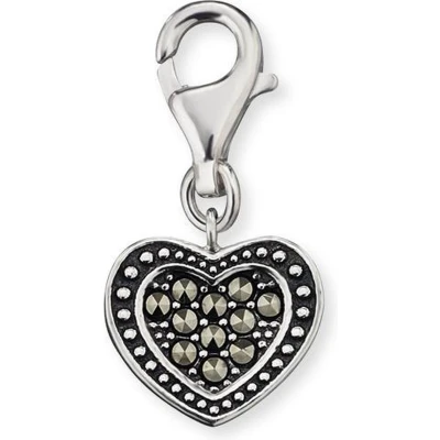 Afbeelding van Engelsrufer Damen Charm Anhänger Herz Symbol Silber aus Sterling besetzt mit 11 Markasit Steinen Karabinerverschluss nickelfrei