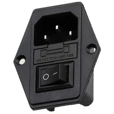Afbeelding van Koud apparaat inbouwbus C14, met zwarte schakelaar en zekering, 3 pins 220 250V/10A audio koudapparaat socket inbouw koppeling stekker bus, in 1 inlaatmodulestekker schakelaar.