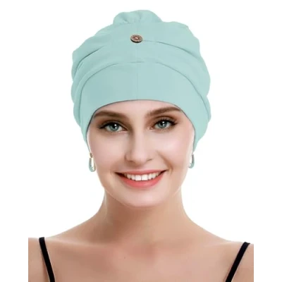 Afbeelding van osvyo Katoenen chemo hoofddeksel voor dames met kanker en haaruitval, muts van katoen, lichte hoofdbedekking, verzegelde verpakking, Licht PISTACHIO, One size