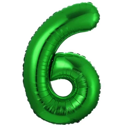 Afbeelding van Folie Ballon Cijfer 6 Jaar Groen Verjaardag versiering ballonnen Feest Met Rietje 36Cm