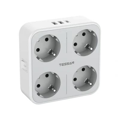 Afbeelding van TESSAN USB C Stopcontacten, Meerdere Stopcontacten 4 Schuko met 1 en 2 A, voor 4000W 7 in Stopcontact Kantoor, Keuken, Grijs