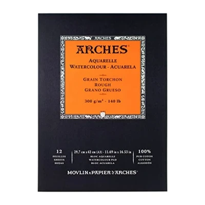 Afbeelding van Arches 1795104 aquarelpapier in blok (A3: 42 x 29,7 cm, gelijmd, 300 g/m² grof korrel) 12 vellen natuurlijk wit