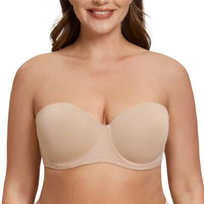 Afbeelding van MELENECA Dames Comfort Beugel Ongewatteerde Grote Borsten Strapless bh Beige 80E