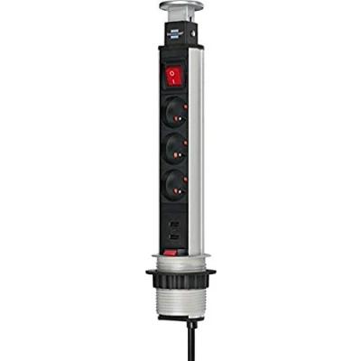Afbeelding van Tower Power stekkerdoos met USB 3 voudig 2m H05VV F 3G1,5 schakelaar *BE/FR*