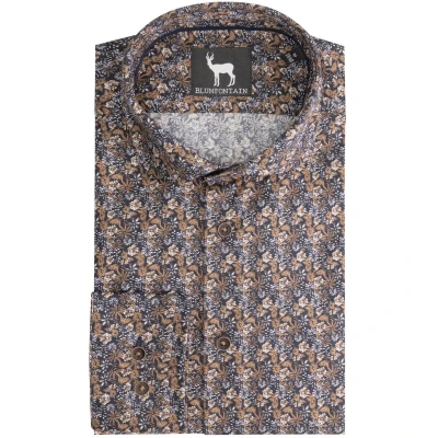 Afbeelding van Gents Overhemd Blumfontain bloemprint navy bruin Maat 3XL