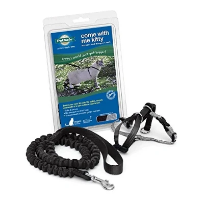 Afbeelding van PetSafe Come With Me Kitty harnas en bungee riem, voor katten, groot, zwart/zilver