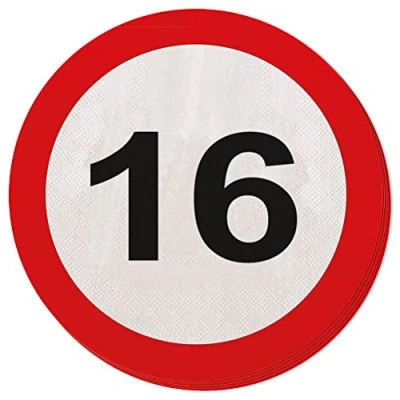 Afbeelding van Servet Verkeersbord 16 jaar 20 stuks