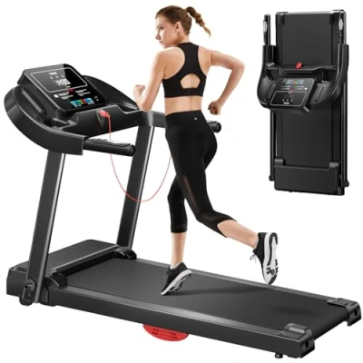 Afbeelding van UMAY loopband, opvouwbaar, 14 km/u, elektrische 3,0 pk/2200 W, met hartslagmonitor, app en luidspreker, stille loopband 12 programma&#039;s, maximale belasting 136 kg