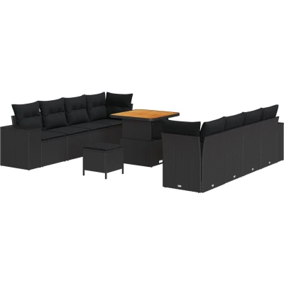 Afbeelding van vidaXL 11 delige tuinbank set met kussens zwart poly rattan acacia, 3 tuin eetset acacia