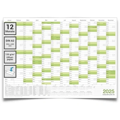 Afbeelding van Kalenderoutlet DIN A2 wandkalender 2025 jaarplanner gevouwen, medium kalender maat S, Duitstalig