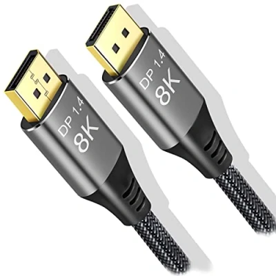 Afbeelding van 8K Displayport Kabel 1.4 1.5m 5ft, Ultra HD 4K @ 144Hz, 60Hz HBR3 (7680x4320 Resolutie) High Speed 32.4Gbps, Angusplay Nylon Gevlochten Lange Display Port 1.2 DP