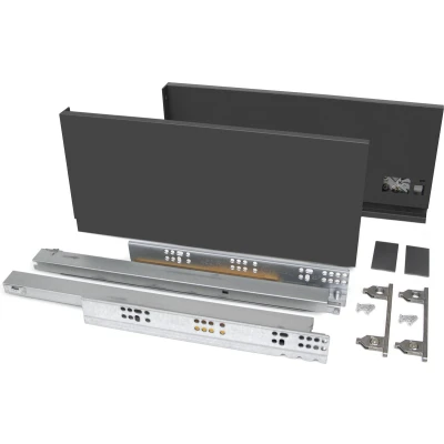 Afbeelding van Emuca Lade kit voor keukens of bad, hoogte 178 mm, diepte 500 40 Kg, zachte sluiting, Panelen niet meegeleverd, Staal, antracietgrijs