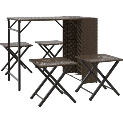 Afbeelding van vidaXL 5 delige Tuinset inklapbaar poly rattan bruin