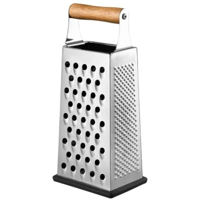 Afbeelding van Vierkante rasp, roestvrij staal (10 x 24 cm), 4 zijdige rasp voor groenten, keukenrasp, aardappelrasp, vaatwasmachinebestendig (houten handvat)