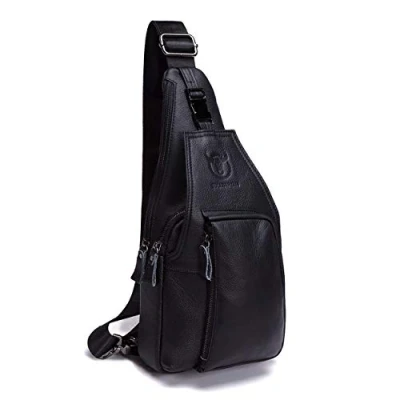 Afbeelding van Borsttas voor heren van leer, schoudertas heren, schoudertas, tas, sport, zaken, reizen, zwart, M, zwart., M