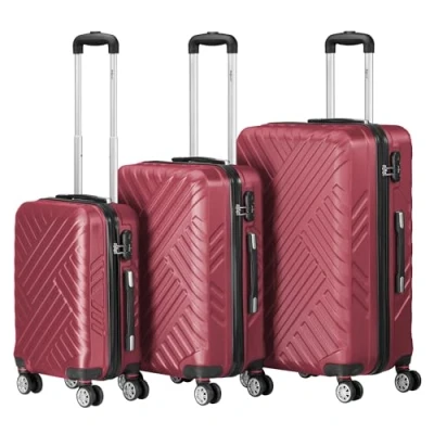 Afbeelding van Zelsius koffer set 3 stuks ABS hardshell met cijferslot, dubbele wielen en binnenscheidingswand handbagagekoffer, delig, trolley, groot, bagageset, rood