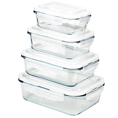 Afbeelding van Grizzly Glazen Vershoudbakjes 1x370, 1x640, 1x1040, 1x1520 ml Ovenschaal met deksels Rechthoekig Lucht en vloeistofdichte containers
