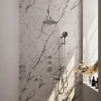 Afbeelding van Brauer Chrome Edition Regendoucheset inbouw hoofddouche 30cm 3 gladde knoppen rechte wandarm glijstang handdouche rond standen chroom