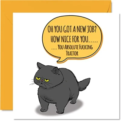 Afbeelding van Grappige verlaten kaart voor collega&#039;s vrouwen mannen Sassy Cat Sorry dat je veel geluk achterlaat in nieuwe baankaart, 145 mm x Banter wenskaarten, grap onbeleefd geschenken felicitatiekaart