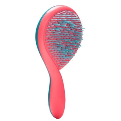 Afbeelding van Michel Mercier The Girlie Detangle Brush pijnloze ontwarrende borstel Easy Grip haarborstel ontwerp dik en krullend haar turquoise roze 1 stuk