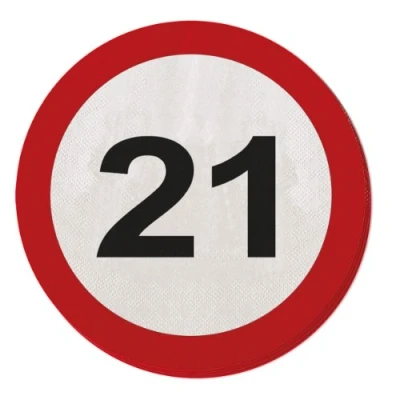 Afbeelding van Servet Verkeersbord 21 jaar 20 stuks