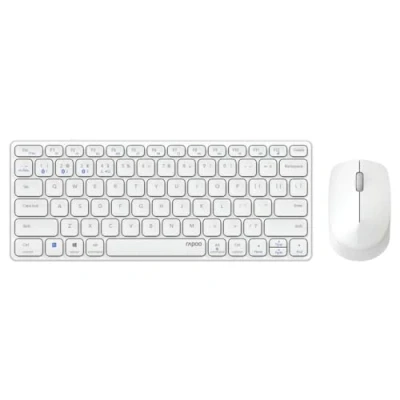 Afbeelding van Rapoo toetsenbord, draadloos, multifunctioneel, oplaadbaar, 9600 m (set toetsenbord + muis, oplaadbaar AZERTY, muis met 3 toetsen, Bluetooth wifi, ideaal voor pc, laptop, Mac) wit