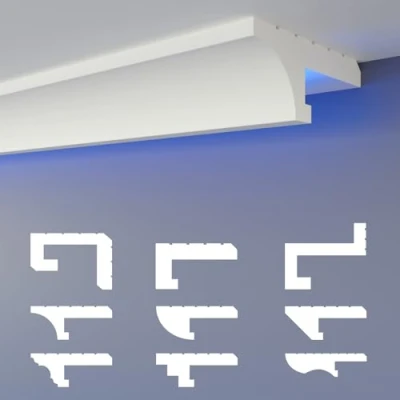 Afbeelding van HEXIMO Led schaduwvoeg profiel, stuclijsten, indirecte verlichting, XPS piepschuim, gipsplafondlijsten voor wand plafondbekleding (20,4 meter HLED 14)
