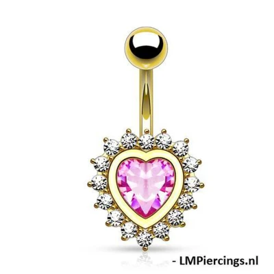 Afbeelding van Navelpiercing steentjes rondom hart roze gold plated