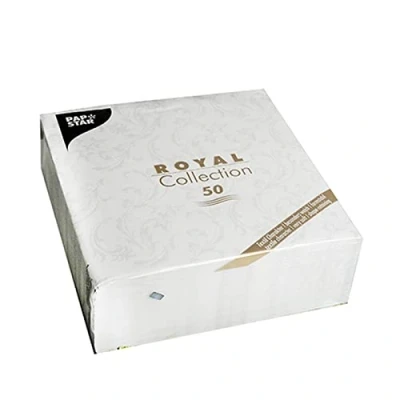 Afbeelding van Papstar, 50 servetten &quot;Royal Collection&quot; 1/4 vouw 40 cm x wit &quot;Damascato&quot;, 84994