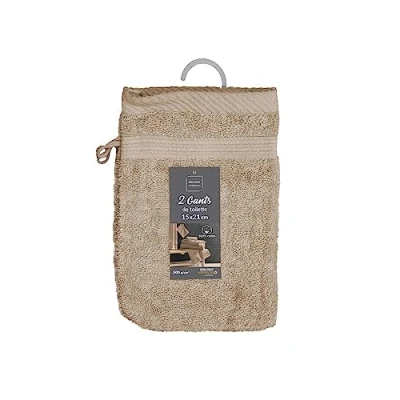 Afbeelding van Douceur d&#039;Intérieur 2 washandjes, taupe, 15 x 21 cm