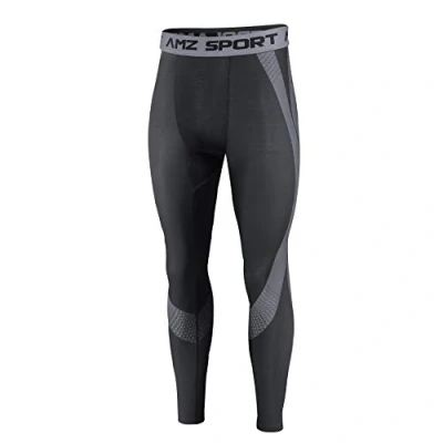 Afbeelding van AMZSPORT Compressie legging voor Heren Sneldrogend Basislaag Opleiding Broek het Hele Seizoen, Zwart XL