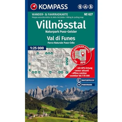 Afbeelding van KOMPASS Wanderkarte 627 Villnösstal / Val di Funes, Naturpark Puez Geisler Parco Naturale Odle 1:25.000