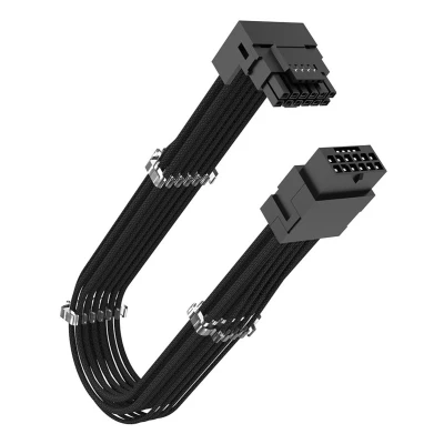 Afbeelding van Akasa 90 Degree 12VHPWR kabel 12 + 4 pin tot mannelijk naar vrouwelijk, 16 AWG, 30 cm (zwart), maximaal 600 W, ATX 3.0 PSU, compatibel met RTX 4090 4080 4070Ti 3090Ti Graphics Card,