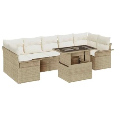 Afbeelding van vidaXL 8 delige Tuin Sofa Set met Kussens Beige Poly Rattan, 2 Zits Opslag &amp; Rattan