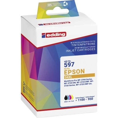 Afbeelding van Edding Inktcartridge vervangt Epson T34XL Multipack 4 Compatibel Zwart, Cyaan, Magenta, Geel EDD 597 18 01