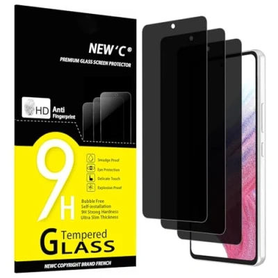Afbeelding van NEW&#039;C 3 Stuks, Privacy Screenprotector voor Samsung Galaxy A53 5G, verbeterde 28 graden smalle privacyhoek, ultraduurzame 9H hardheid, bubbelvrij