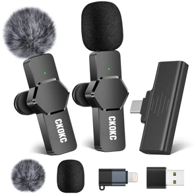 Afbeelding van CKOKC Draadloze lavalier microfoon voor iPhone, Android cameracomputer, mini live streaming, video opnames, interviews buiten of binnen, YouTube, TikTok, vlog