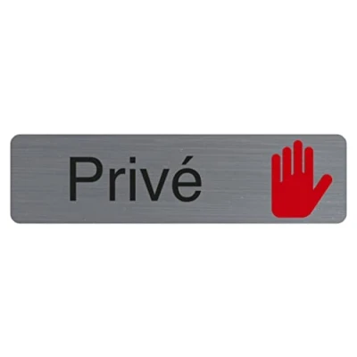 Afbeelding van Exacompta Ref. 67150E 1 zelfklevend deurbordje Privé Bedrukt wandbord Op alle steunen Aspect geborsteld aluminium Afmetingen : 16,5 x 4,4 cm