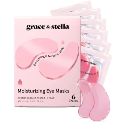 Afbeelding van Grace &amp; Stella bekroonde oogmaskers (Roze, 6 paar) verminderen donkere kringen, gezwollen ogen, wallen, zakken onder de ogen en rimpels.